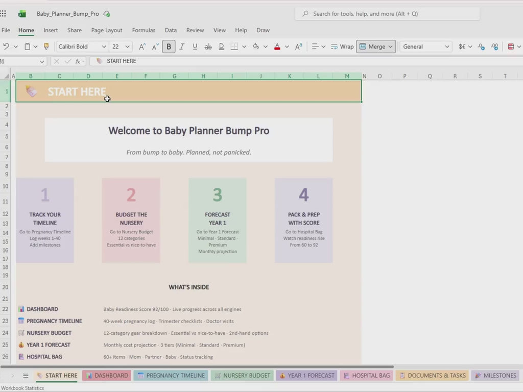 Baby Planner Spreadsheet, Pregnancy Tracker, Hospital Bag Checklist, Nursery Budget (Digital Download)