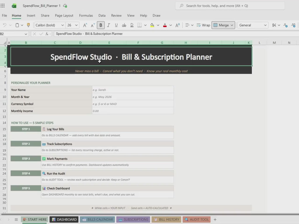 Bill Tracker Spreadsheet | Subscription Planner | Excel Google Sheets (Digital Download)