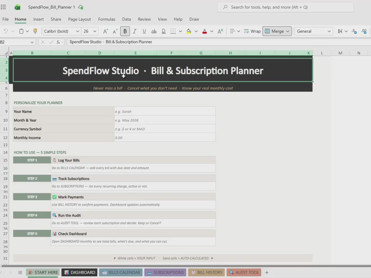 Bill Tracker Spreadsheet | Subscription Planner | Excel Google Sheets (Digital Download)
