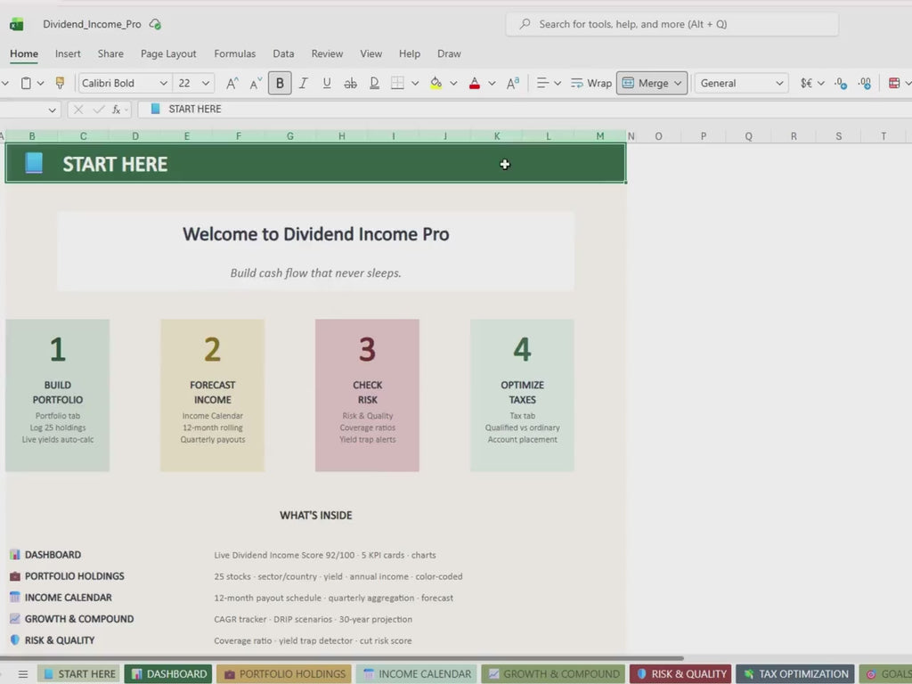 Dividend Tracker Spreadsheet, Stock Income Calculator, Portfolio Yield Planner (Excel, Google Sheets)