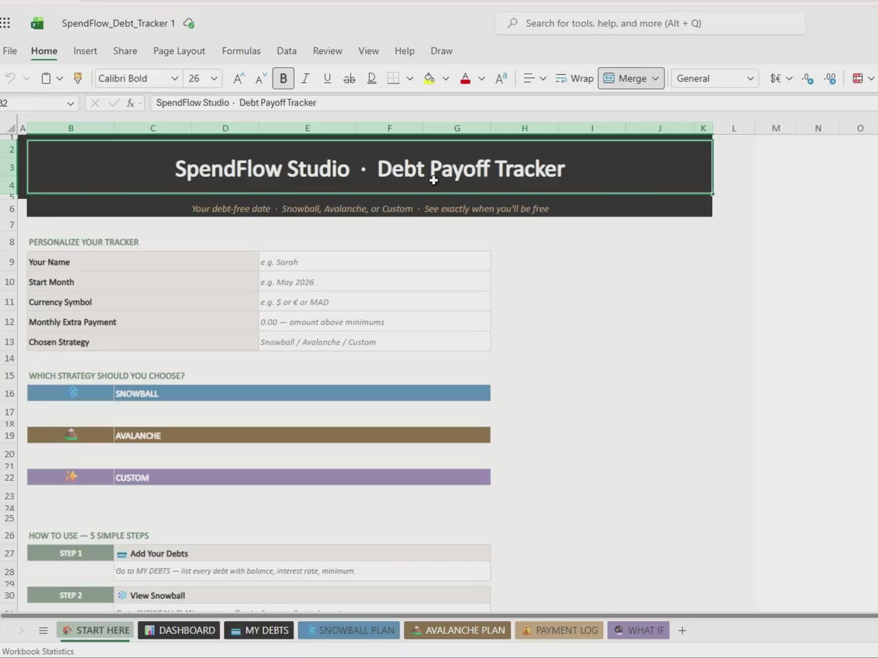 Debt Payoff Tracker | Snowball Avalanche Calculator | Debt Free Planner (Excel Google Sheets)